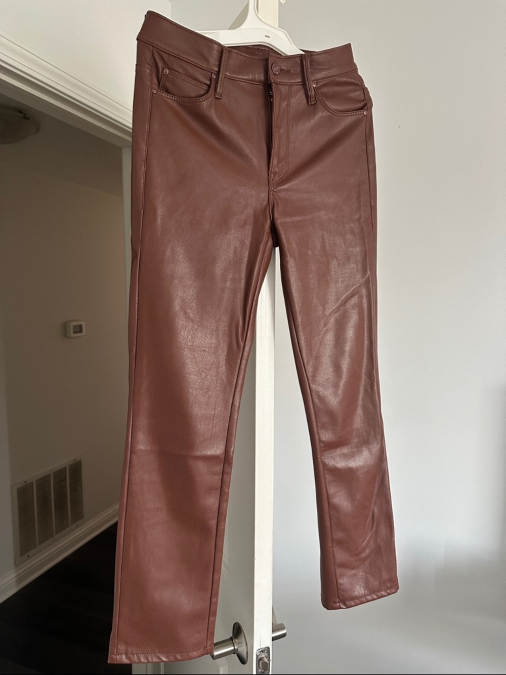 MOTHER Brown Faux Leather Straight Leg Jeans